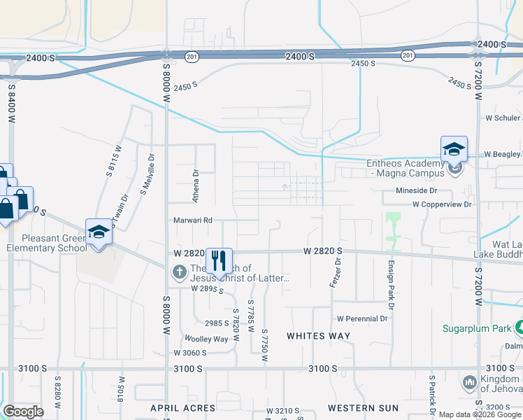 map of restaurants, bars, coffee shops, grocery stores, and more near 7846 West 2820 South in Magna
