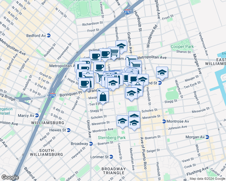 map of restaurants, bars, coffee shops, grocery stores, and more near in Brooklyn
