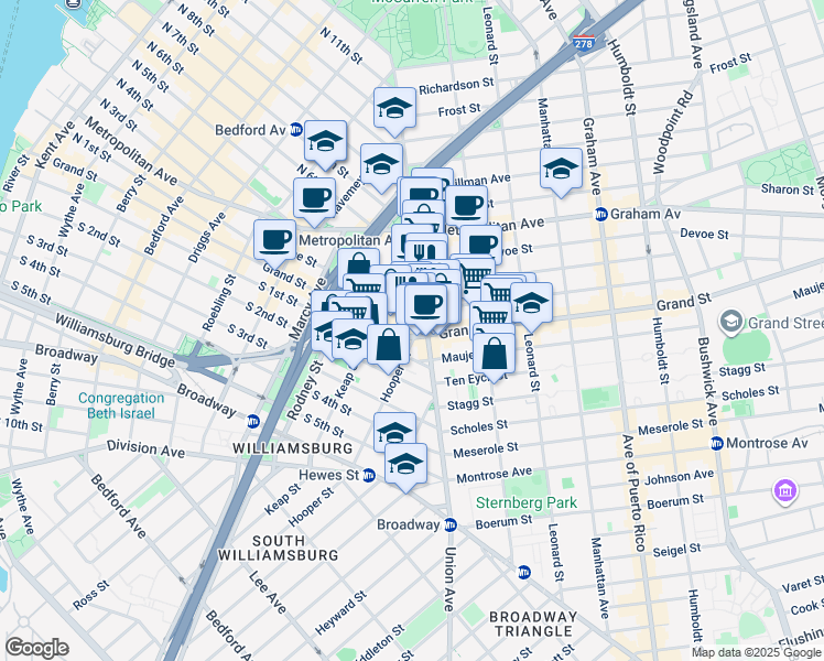 map of restaurants, bars, coffee shops, grocery stores, and more near in Brooklyn