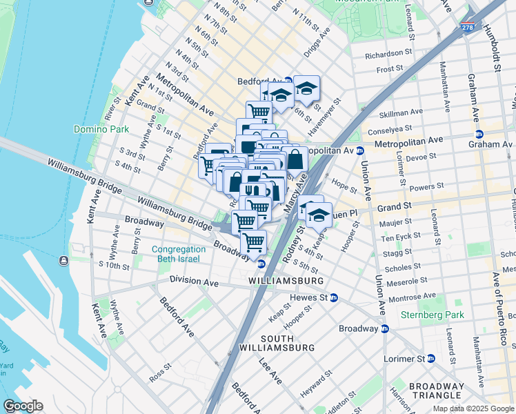 map of restaurants, bars, coffee shops, grocery stores, and more near 153 Havemeyer Street in Brooklyn