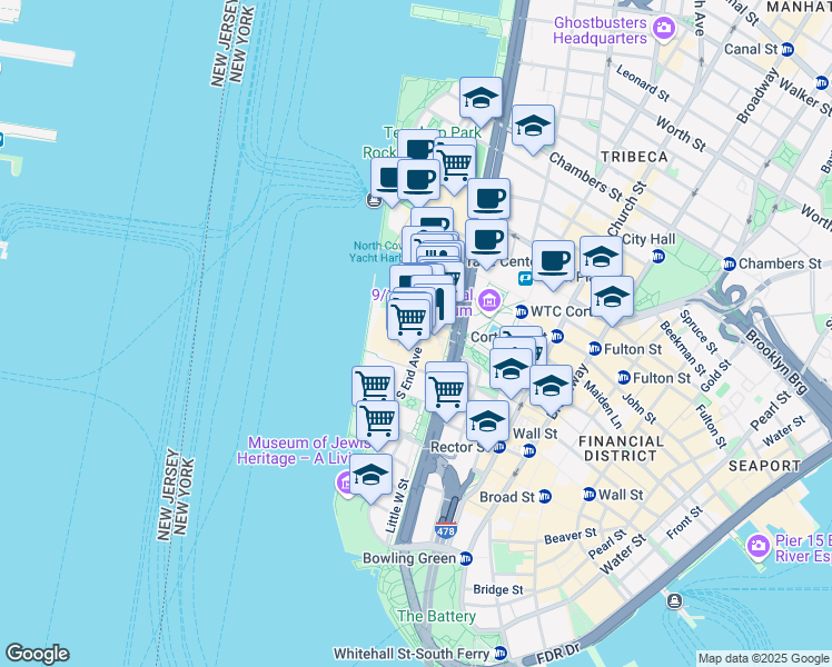 map of restaurants, bars, coffee shops, grocery stores, and more near in New York