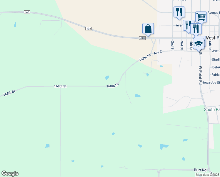 map of restaurants, bars, coffee shops, grocery stores, and more near 2312 168th Street in West Point