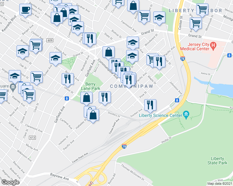 map of restaurants, bars, coffee shops, grocery stores, and more near 240 Halladay Street in Jersey City