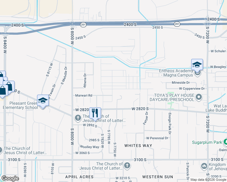 map of restaurants, bars, coffee shops, grocery stores, and more near 7846 West 2820 South in Magna