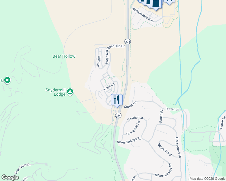 map of restaurants, bars, coffee shops, grocery stores, and more near 5477 Bobsled Boulevard in Park City