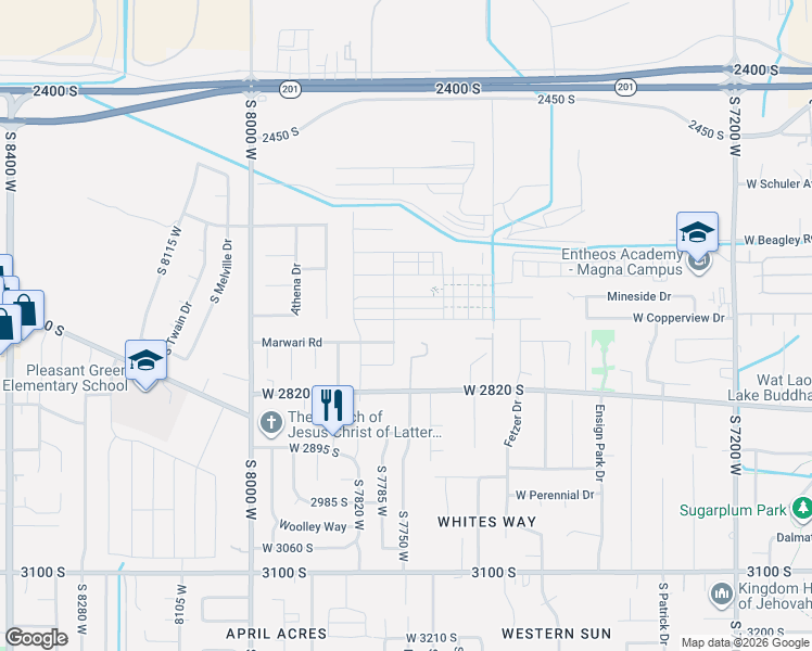 map of restaurants, bars, coffee shops, grocery stores, and more near 7846 West 2820 South in Magna