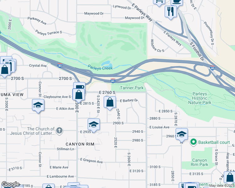 map of restaurants, bars, coffee shops, grocery stores, and more near 2530 Heritage Way in Salt Lake City