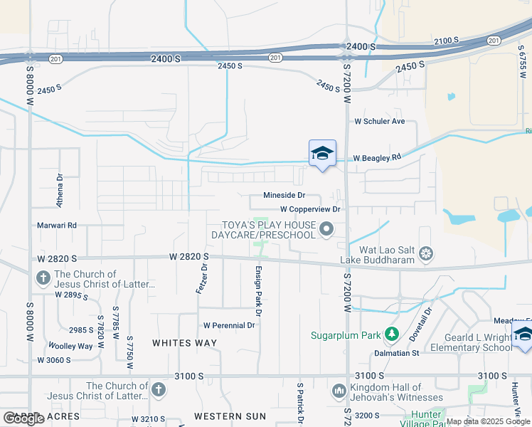 map of restaurants, bars, coffee shops, grocery stores, and more near 7403 Copperview Drive in Magna