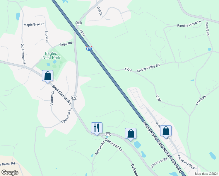 map of restaurants, bars, coffee shops, grocery stores, and more near 6429 Woodbury Drive in Slatington