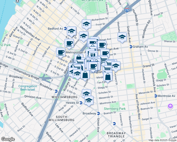 map of restaurants, bars, coffee shops, grocery stores, and more near in Brooklyn