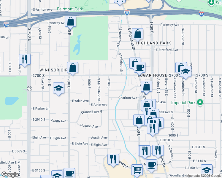 map of restaurants, bars, coffee shops, grocery stores, and more near 1110 Graystone Way in Salt Lake City