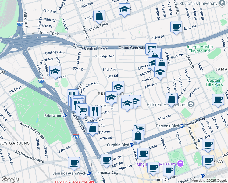 map of restaurants, bars, coffee shops, grocery stores, and more near in Queens