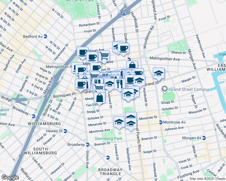 map of restaurants, bars, coffee shops, grocery stores, and more near in Brooklyn