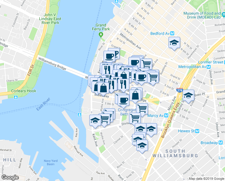map of restaurants, bars, coffee shops, grocery stores, and more near in Brooklyn