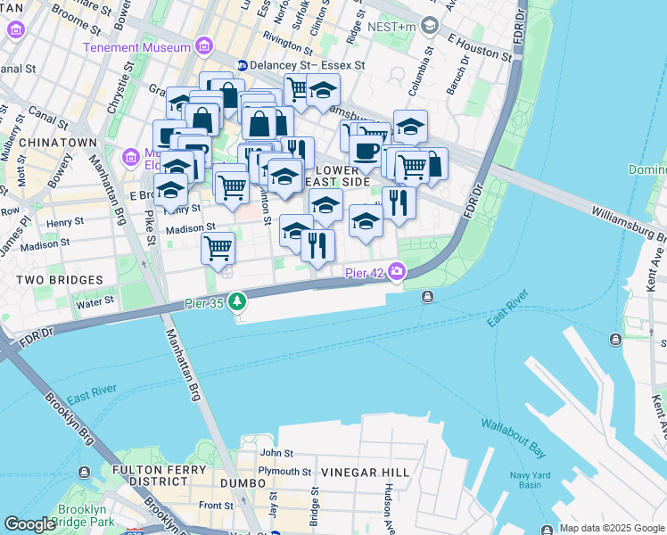 map of restaurants, bars, coffee shops, grocery stores, and more near 75 Montgomery Street in New York