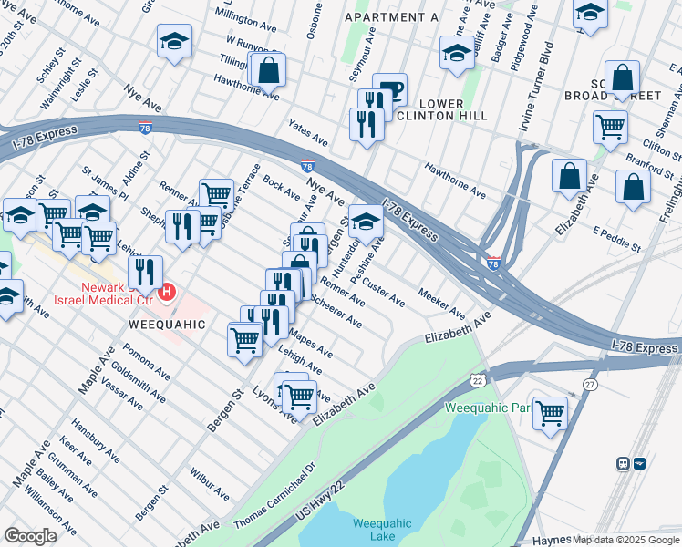 map of restaurants, bars, coffee shops, grocery stores, and more near in Newark