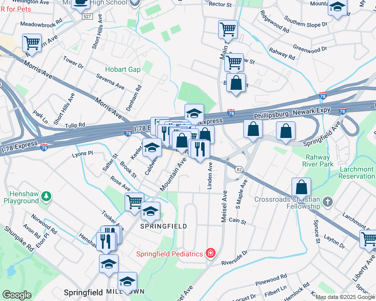 map of restaurants, bars, coffee shops, grocery stores, and more near in Springfield