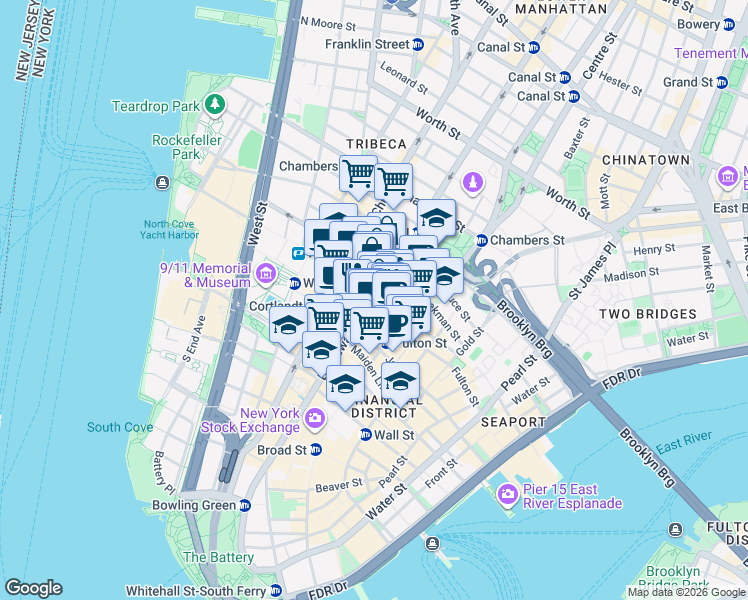 map of restaurants, bars, coffee shops, grocery stores, and more near in New York