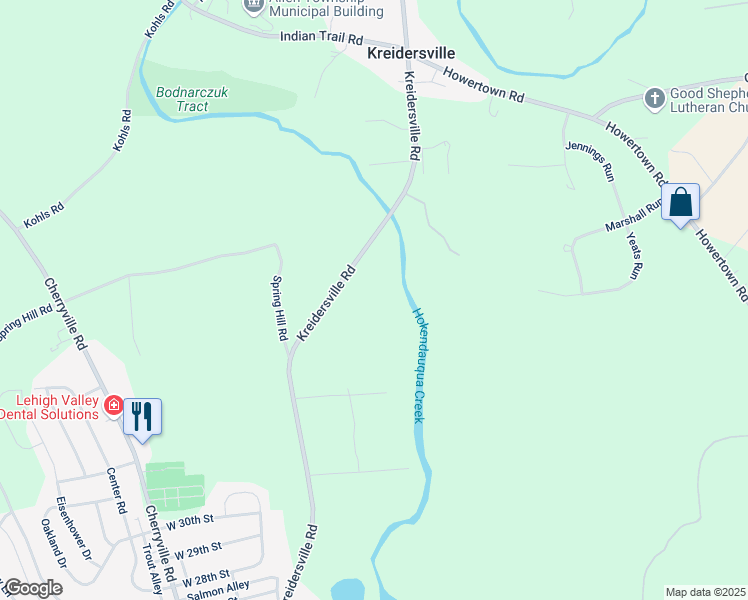map of restaurants, bars, coffee shops, grocery stores, and more near 3202 Kreidersville Road in Northampton