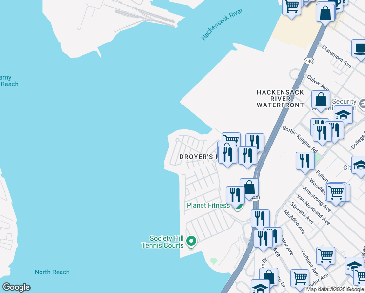 map of restaurants, bars, coffee shops, grocery stores, and more near 1 Kissam Court in Jersey City