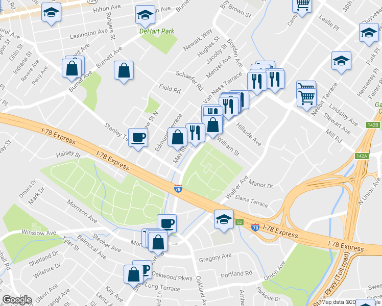 map of restaurants, bars, coffee shops, grocery stores, and more near 1630 Stuyvesant Avenue in Union