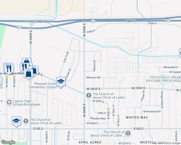 map of restaurants, bars, coffee shops, grocery stores, and more near 7951 Athena Drive in Magna