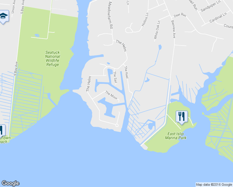 map of restaurants, bars, coffee shops, grocery stores, and more near 27 The Moor in East Islip