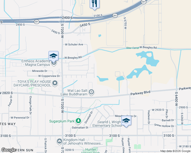 map of restaurants, bars, coffee shops, grocery stores, and more near 2687 Bendixon Way in West Valley City
