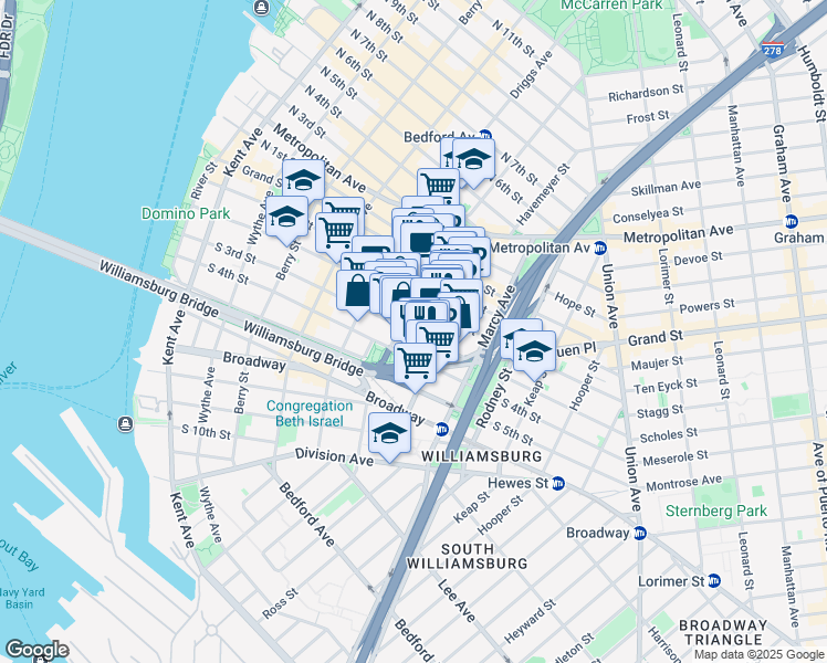 map of restaurants, bars, coffee shops, grocery stores, and more near 209 South 3rd Street in Brooklyn