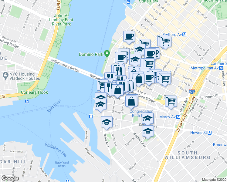 map of restaurants, bars, coffee shops, grocery stores, and more near in Brooklyn
