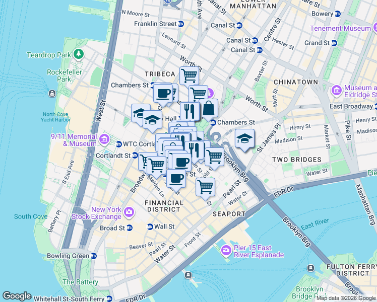 map of restaurants, bars, coffee shops, grocery stores, and more near in New York