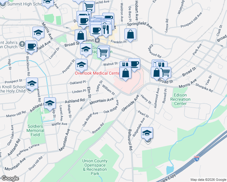 map of restaurants, bars, coffee shops, grocery stores, and more near in Summit