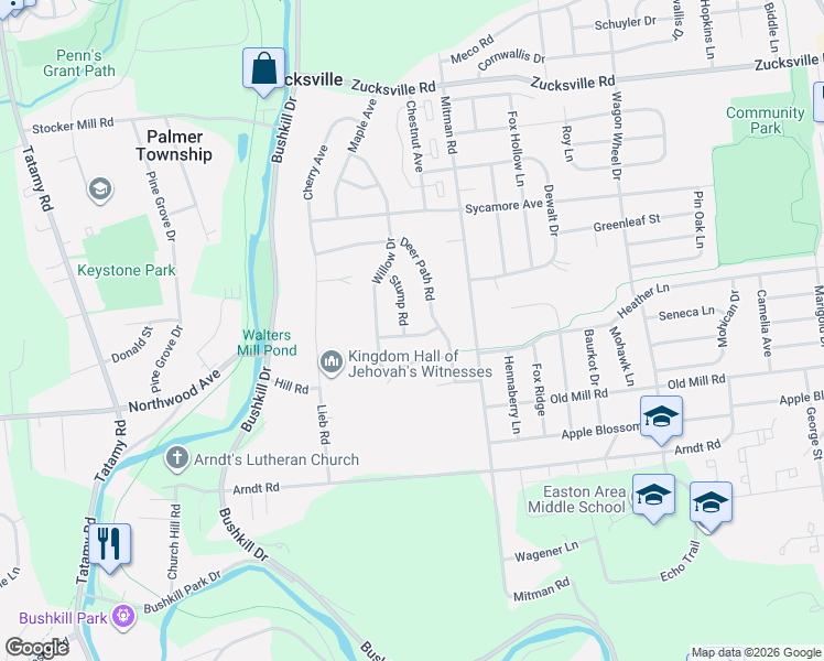 map of restaurants, bars, coffee shops, grocery stores, and more near 1375 Owls Nest Road in Easton