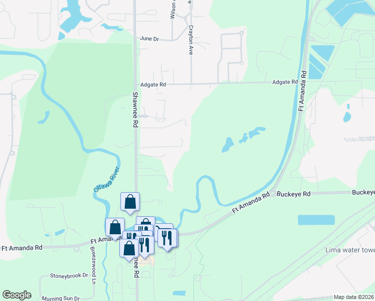 map of restaurants, bars, coffee shops, grocery stores, and more near 2211 Hampton Court in Lima