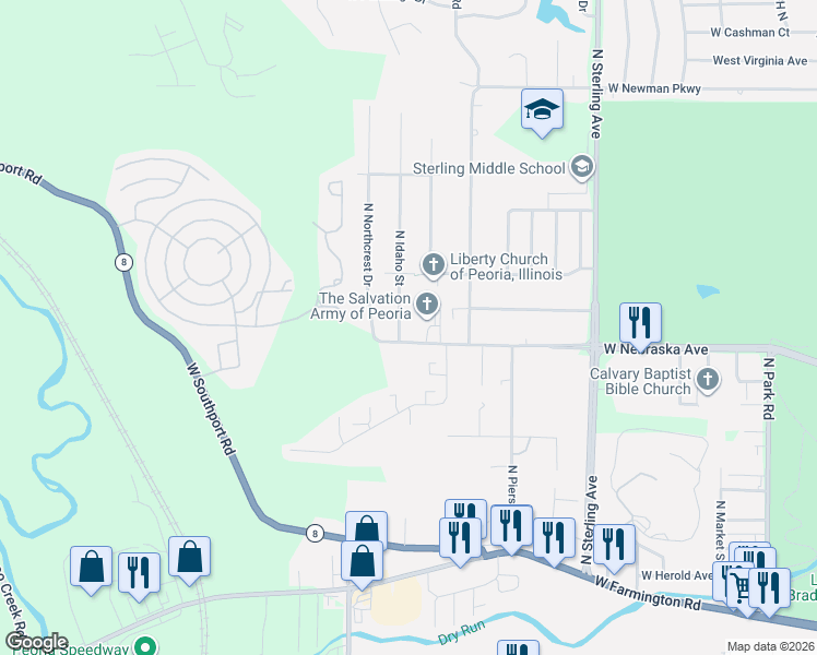 map of restaurants, bars, coffee shops, grocery stores, and more near 1921 North Idaho Street in Peoria