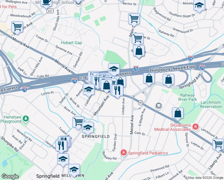 map of restaurants, bars, coffee shops, grocery stores, and more near in Springfield