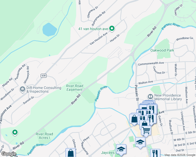 map of restaurants, bars, coffee shops, grocery stores, and more near 476 River Road in Chatham Township