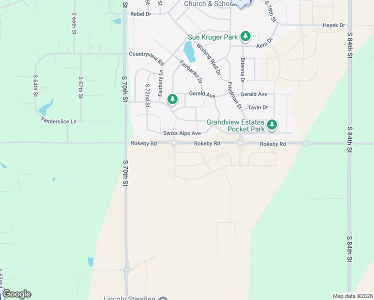 map of restaurants, bars, coffee shops, grocery stores, and more near 7405 Rokeby Road in Lincoln