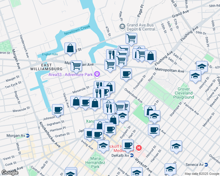map of restaurants, bars, coffee shops, grocery stores, and more near 281 Randolph Street in Brooklyn