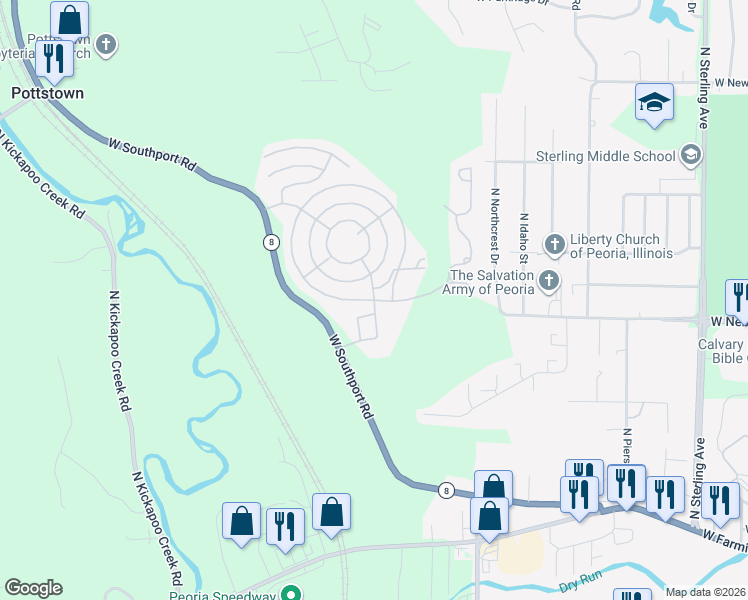 map of restaurants, bars, coffee shops, grocery stores, and more near 3303 West Manchester Avenue in Peoria