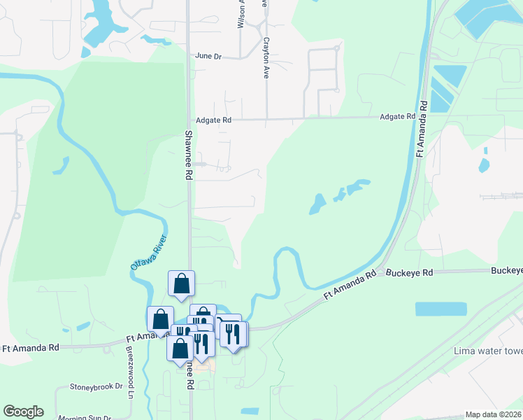 map of restaurants, bars, coffee shops, grocery stores, and more near 2211 Hampton Court in Lima