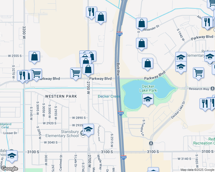 map of restaurants, bars, coffee shops, grocery stores, and more near 2555 West 2680 South in West Valley City