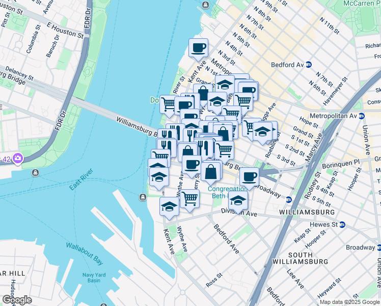 map of restaurants, bars, coffee shops, grocery stores, and more near in Brooklyn