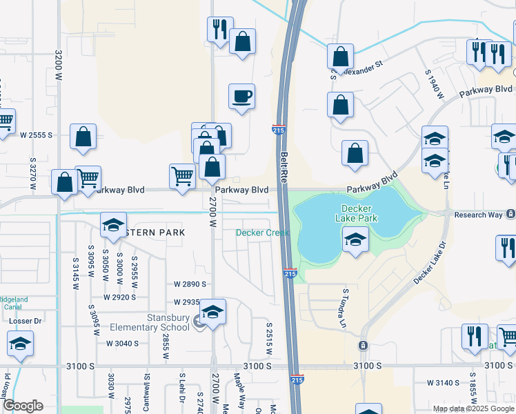 map of restaurants, bars, coffee shops, grocery stores, and more near 2555 West 2680 South in West Valley City