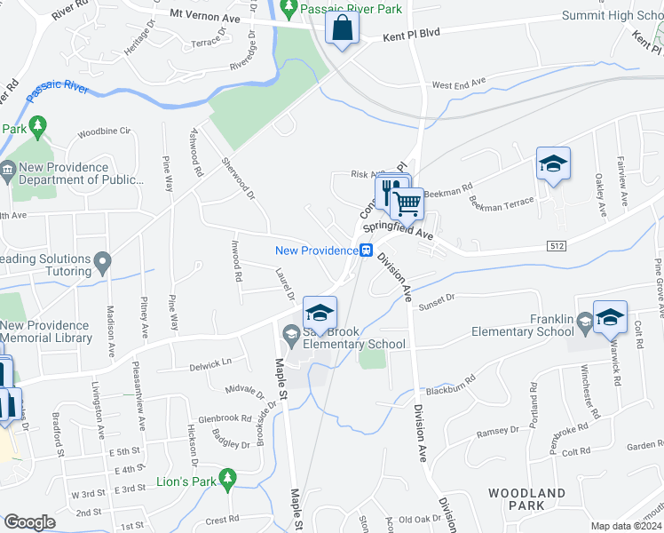 map of restaurants, bars, coffee shops, grocery stores, and more near 17 Pittsford Way in New Providence