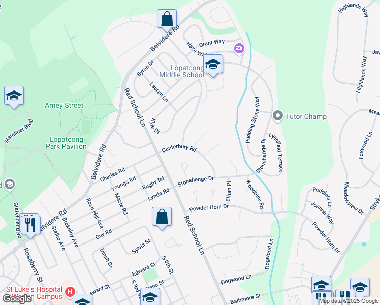 map of restaurants, bars, coffee shops, grocery stores, and more near 52 Canterbury Road in Phillipsburg