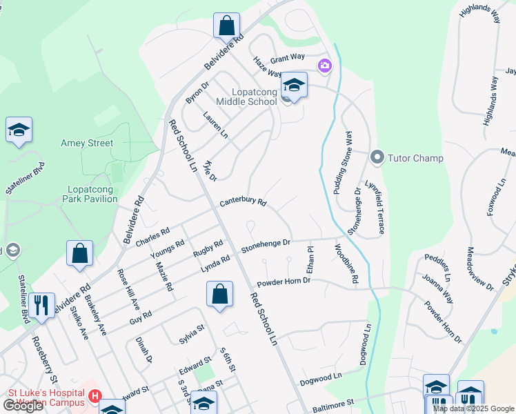 map of restaurants, bars, coffee shops, grocery stores, and more near 52 Canterbury Road in Phillipsburg