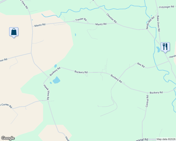map of restaurants, bars, coffee shops, grocery stores, and more near 6176 Buckery Road in Germansville