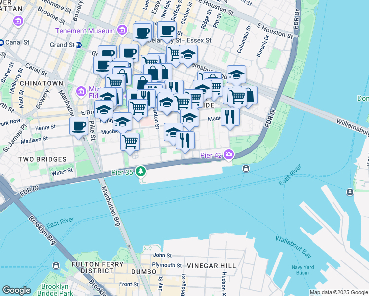 map of restaurants, bars, coffee shops, grocery stores, and more near 75 Montgomery Street in New York
