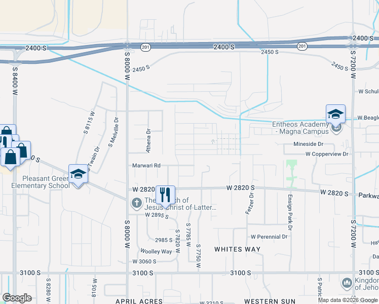 map of restaurants, bars, coffee shops, grocery stores, and more near 7778 West Mount Elinor Road in Magna